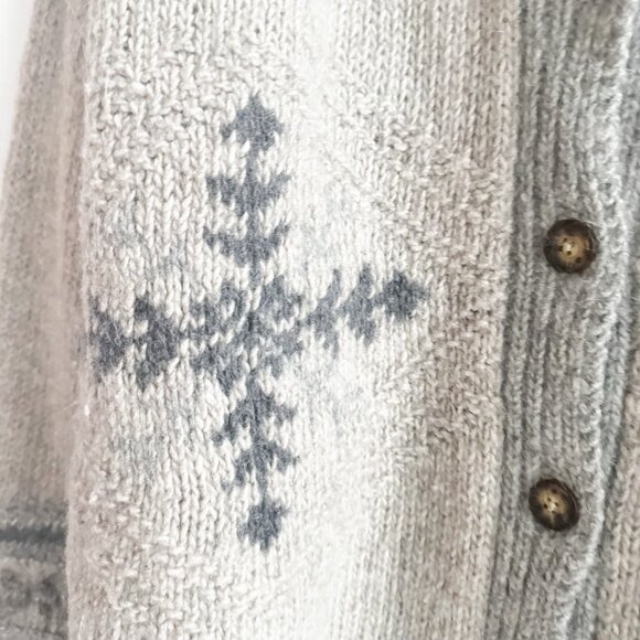 Eddie Bauer Legend Merino Wool Mohair Grey Beige Snowflake Cardigan M - Picture 2 of 5